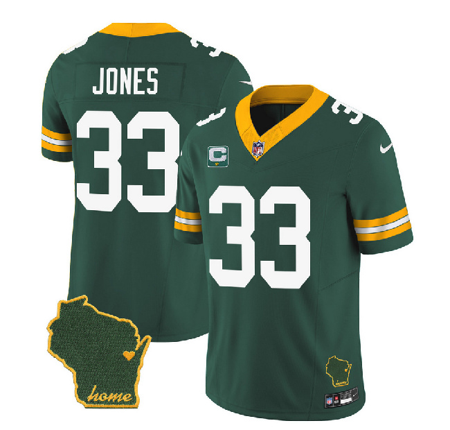 Men's Green Bay Packers #33 Aaron Jones Green 2023 F.U.S.E. Home Patch And 1-Star C Patch Vapor Untouchable Limited Stitched Jersey